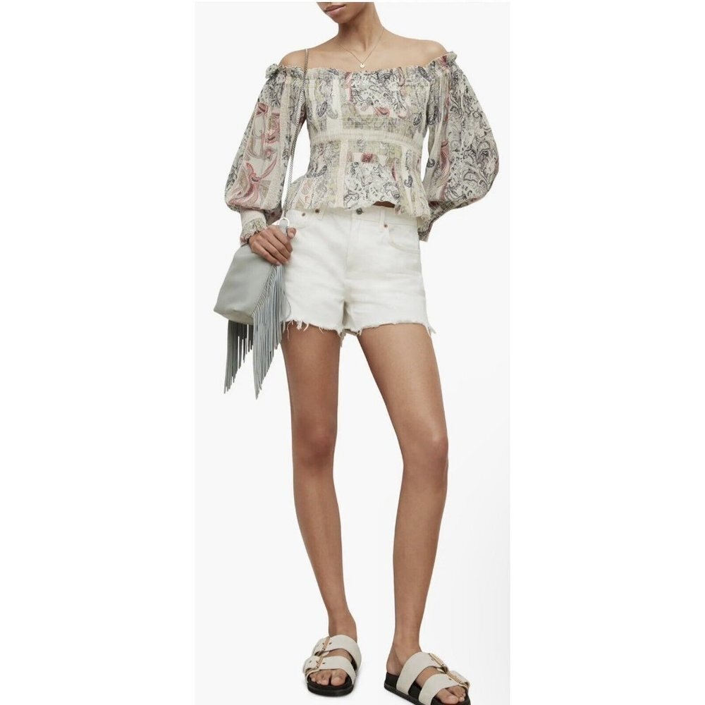 All Saints Lara Makutu Large Soft Pink Size 12 Smocked Cropped $229 - Picture 9 of 12